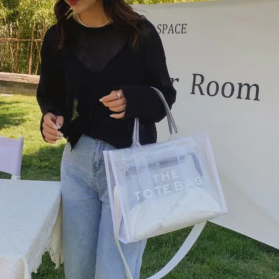 Women Fashion PVC Transparent Jelly Large Capacity Holding Bag Tote