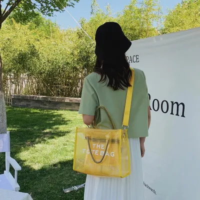 Women Fashion PVC Transparent Jelly Large Capacity Holding Bag Tote