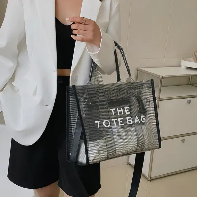 Women Fashion PVC Transparent Jelly Large Capacity Holding Bag Tote