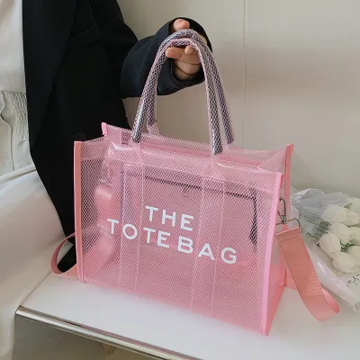 Women Fashion PVC Transparent Jelly Large Capacity Holding Bag Tote