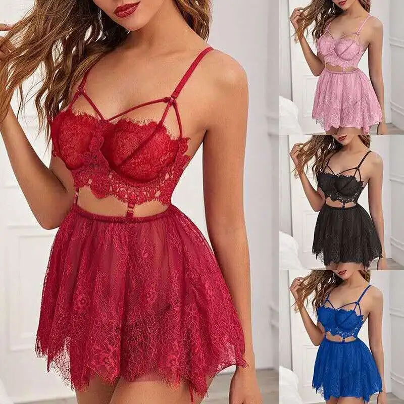 Women Sexy High Elastic Mesh See-through Fashion Lace Bra Set
