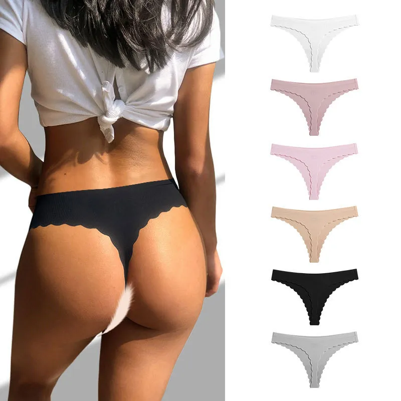 Women Sexy Low Waist Quick-drying Solid Color T-back Thong Panties