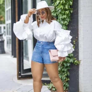 Fashionable Women Multi-Layer Ruffled Flare Sleeve Single-breasted Solid Blouse