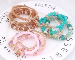 Wholesale Bohemian Beaded Multilayer Elastic Crystal Bracelet Set Women