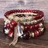 Wholesale Bohemian Beaded Multilayer Elastic Crystal Bracelet Set Women