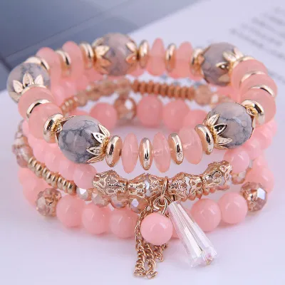 Wholesale Bohemian Beaded Multilayer Elastic Crystal Bracelet Set Women
