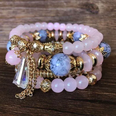Wholesale Bohemian Beaded Multilayer Elastic Crystal Bracelet Set Women