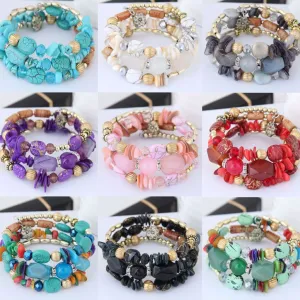 Wholesale Women Retro Turquoise Agate Beaded Multilayer Winding Bracelet Set