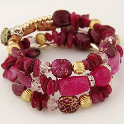 Wholesale Women Retro Turquoise Agate Beaded Multilayer Winding Bracelet Set