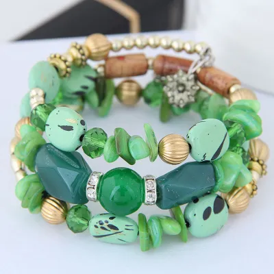 Wholesale Women Retro Turquoise Agate Beaded Multilayer Winding Bracelet Set