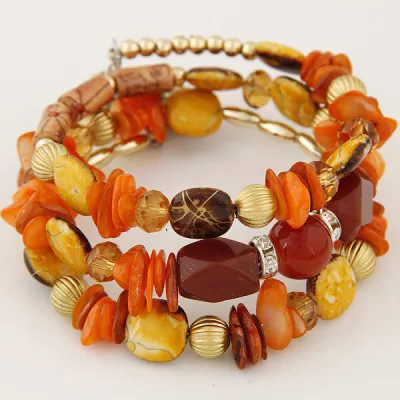 Wholesale Women Retro Turquoise Agate Beaded Multilayer Winding Bracelet Set
