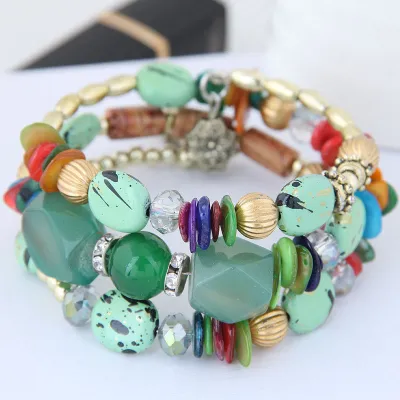 Wholesale Women Retro Turquoise Agate Beaded Multilayer Winding Bracelet Set