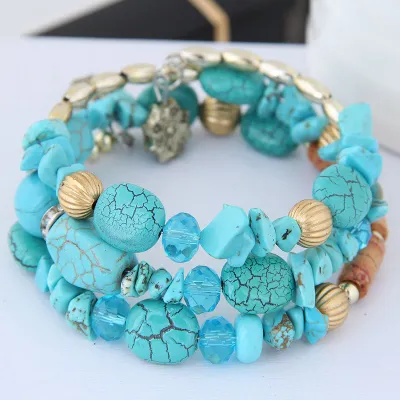 Wholesale Women Retro Turquoise Agate Beaded Multilayer Winding Bracelet Set