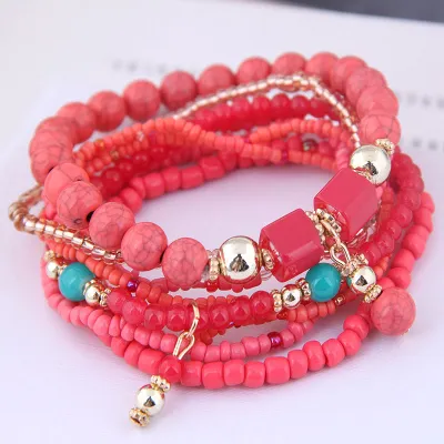 Women Fashion Boho Style Multilayer Beaded Stretch Bracelet Set