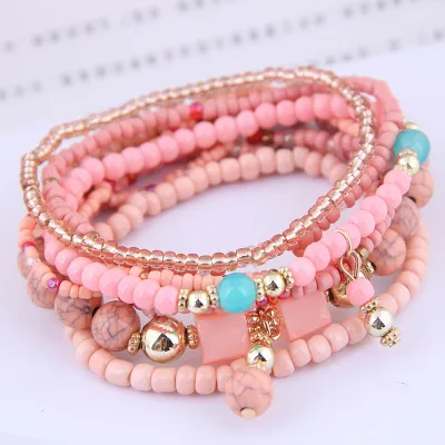 Women Fashion Boho Style Multilayer Beaded Stretch Bracelet Set