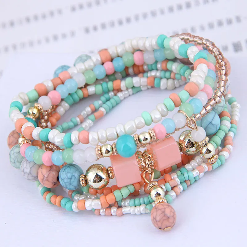 Women Fashion Boho Style Multilayer Beaded Stretch Bracelet Set