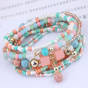 Women Fashion Boho Style Multilayer Beaded Stretch Bracelet Set