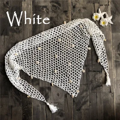 Women Triangle Shawl Sexy Fishnet Shell Sunscreen Beach Towel