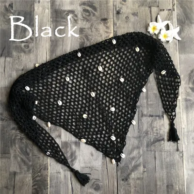 Women Triangle Shawl Sexy Fishnet Shell Sunscreen Beach Towel