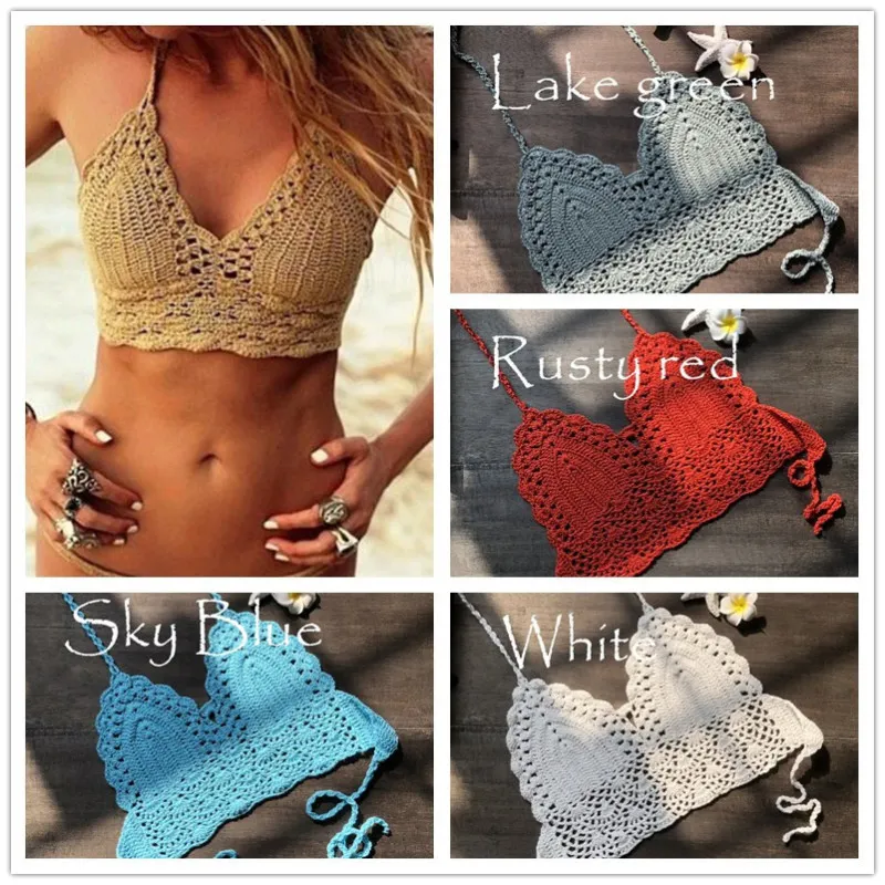Women Solid Knit Sling Strap Swimsuit Top