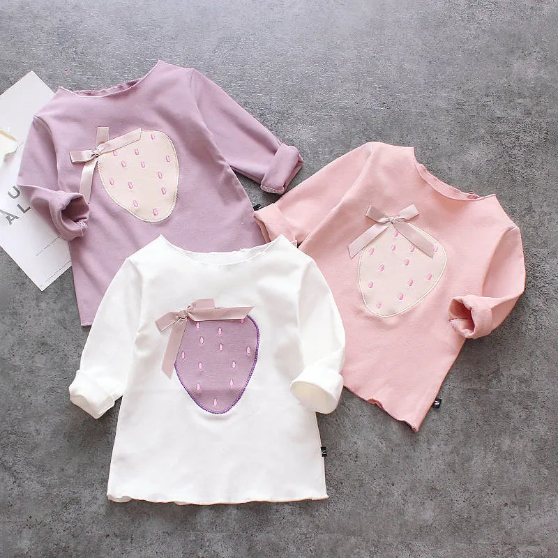 Kids Toddler Girls Long-Sleeved Cotton Cartoon Patch T-Shirt
