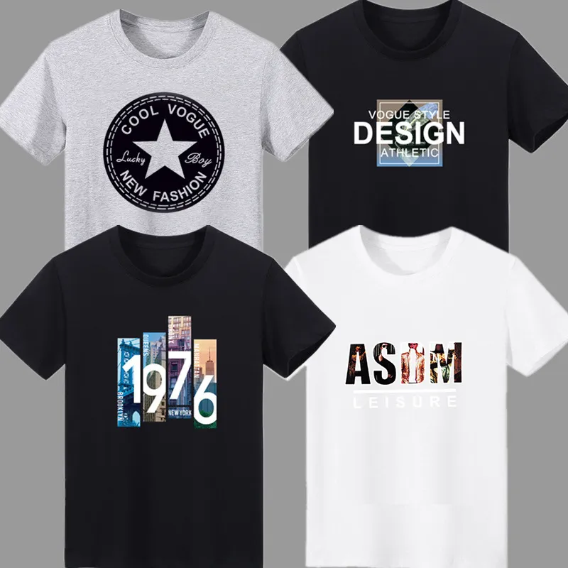 Men Casual Round Neck Short Sleeve Letter Print Slimt T-Shirt