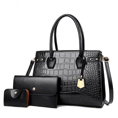 3 In 1 Women Fashion Crocodile Embossed Tote Bag Three Piece Set