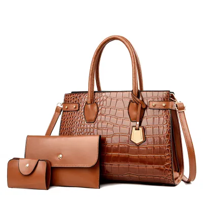 3 In 1 Women Fashion Crocodile Embossed Tote Bag Three Piece Set