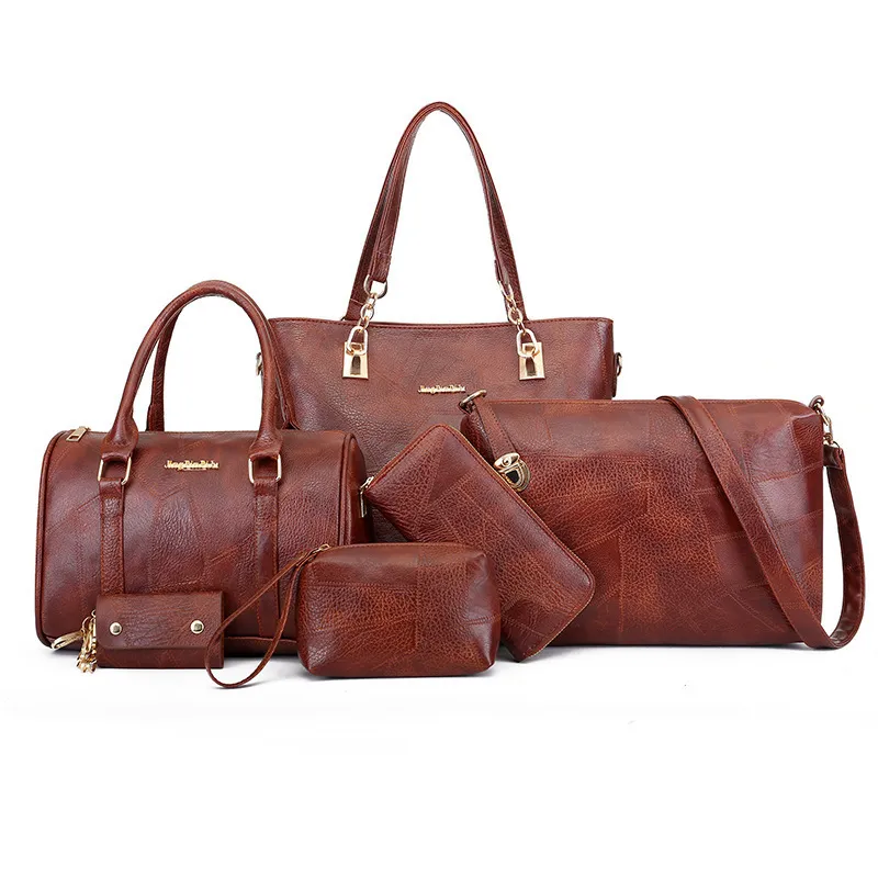 Women Fashion Vintage Solid PU Shoulder Tote Bag Wallet Set Crossbody Bags