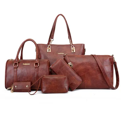 Women Fashion Vintage Solid PU Shoulder Tote Bag Wallet Set Crossbody Bags