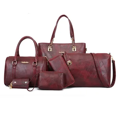 Women Fashion Vintage Solid PU Shoulder Tote Bag Wallet Set Crossbody Bags
