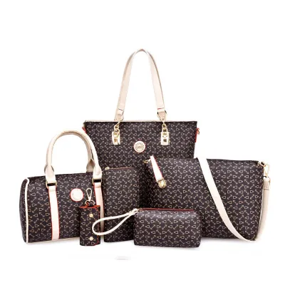6 In 1 Women's Fashion Arrow Pattern Print Single Shoulder Large-Capacity PU Handbag Wallet Set