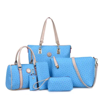 6 In 1 Women's Fashion Arrow Pattern Print Single Shoulder Large-Capacity PU Handbag Wallet Set
