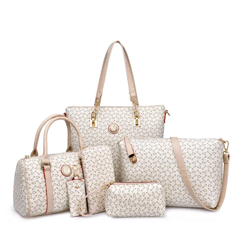 6 In 1 Women's Fashion Arrow Pattern Print Single Shoulder Large-Capacity PU Handbag Wallet Set