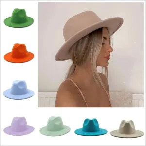 Women Men Retro Solid Color Fedora Hat for Autumn Winter