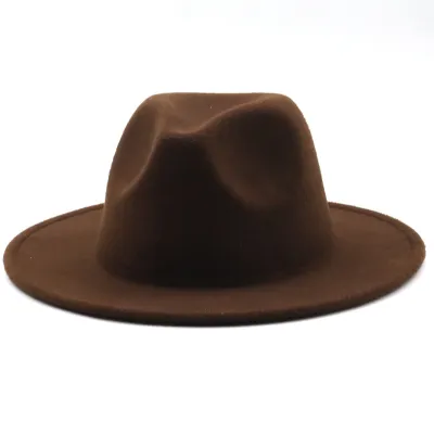 Women Men Retro Solid Color Fedora Hat for Autumn Winter