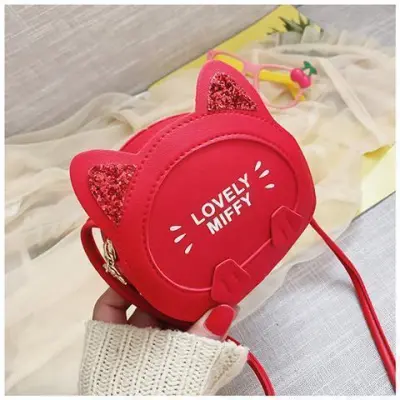 Kids Cute Mini Cat Spliced PU Leather Cartoon Messenger Bag for Toddler