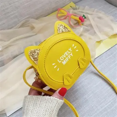 Kids Cute Mini Cat Spliced PU Leather Cartoon Messenger Bag for Toddler