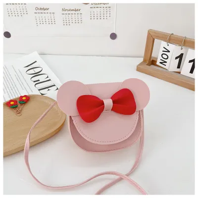 Kids Cute Mini Cat Spliced PU Leather Cartoon Messenger Bag for Toddler