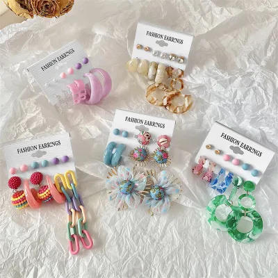 Wholesale Women Creative Exaggerated Candy-Colored Acrylic Earrings Set