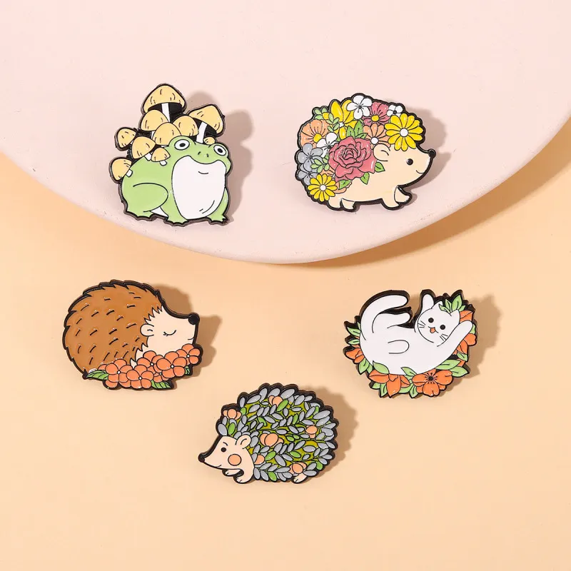 Wholesale Cartoon Frog Mushroom Floral Drip Oil Metal Brooch