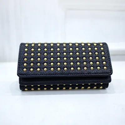 Women's Pop Punk Stud Rivet Long Double Cover Coin Purse PU Leather Wallet