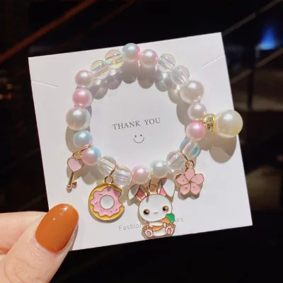 Children Kids Toddlers Cartoon Pearl Beaded Bracelet