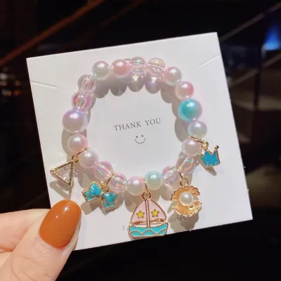 Children Kids Toddlers Cartoon Pearl Beaded Bracelet