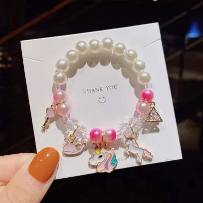 Children Kids Toddlers Cartoon Pearl Beaded Bracelet