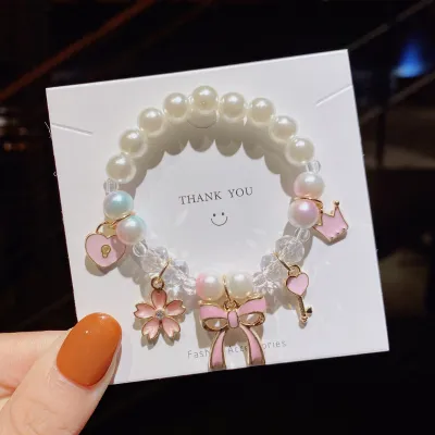 Children Kids Toddlers Cartoon Pearl Beaded Bracelet