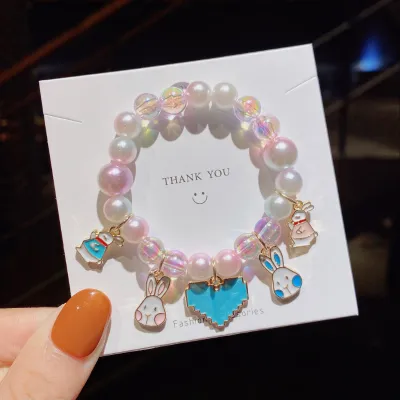 Children Kids Toddlers Cartoon Pearl Beaded Bracelet