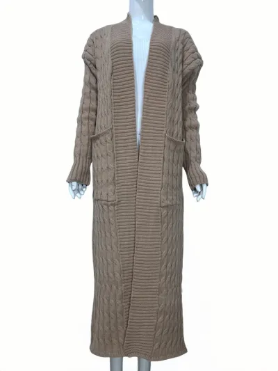 Women Winter Solid Color Long Sleeve Loose Casual Knitted Cardigan Over Coat