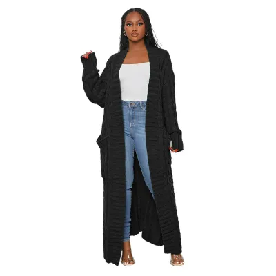Women Winter Solid Color Long Sleeve Loose Casual Knitted Cardigan Over Coat