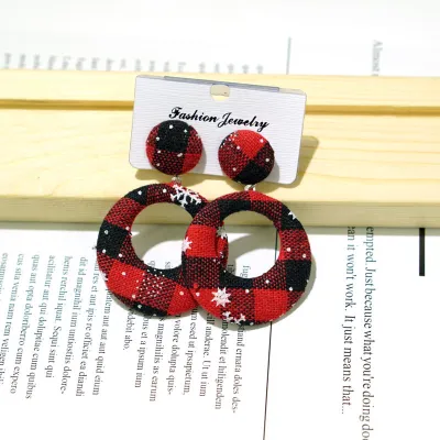 Wholesale Women's Fashion Christmas Geometric Round Plaid Fabric Earrings
